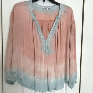 Anthropologie Peach and Blue Tie-Dye Blouse